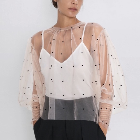 polka dot puff sleeve top zara